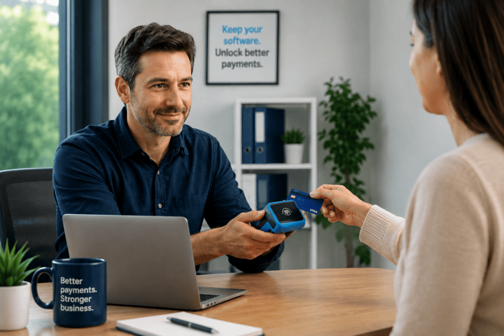 Image of a Merchant taking payment from customer